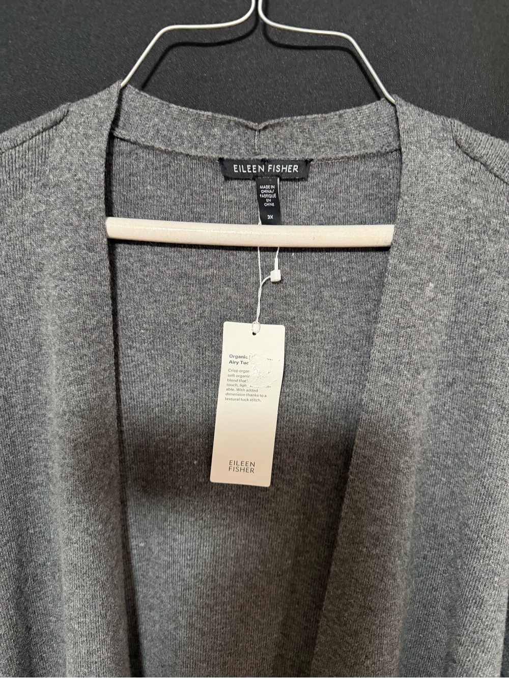 Eileen Fisher organic cotton Gray Open-Front Long Knit Cardigan 3X light gray - Picture 3 of 6